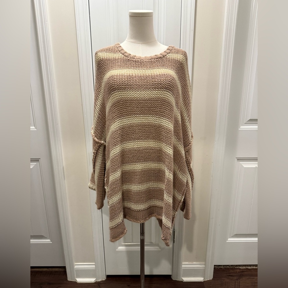 Easel Women's Striped Knit Sweater in Tan and Cream